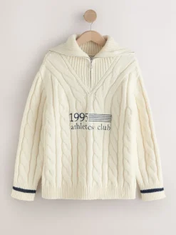Ecru-crème - Cable Zip Neck 1995 Graphic Jumper*Next Clearance