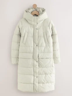 Ecru-crème - Regenbestendige gewatteerde lange jas met capuchon*Next Best