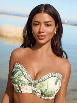 Ecru/Groene Palm - Bandeaubikinitop met beugel*Next