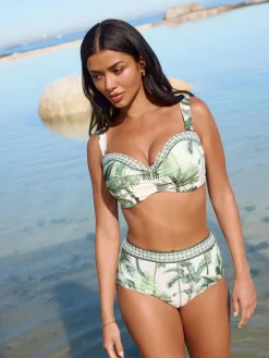 Ecru/Groene Palm - Bandeaubikinitop met beugel*Next