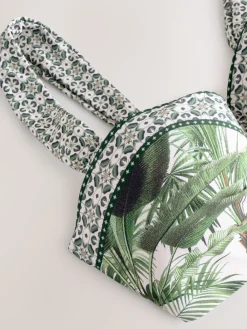 Ecru/Groene Palm - Bandeaubikinitop met beugel*Next