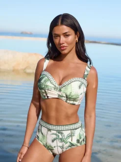 Ecru/Groene Palm - Bikini broekje met print*Next New