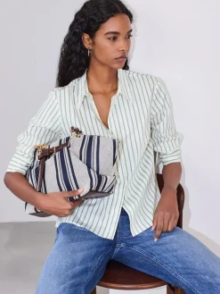 Ecru/marineblauw - Fitted Stretch Essential Long Sleeve Shirt*Next Outlet