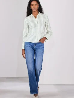 Ecru/marineblauw - Fitted Stretch Essential Long Sleeve Shirt*Next Outlet