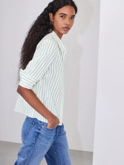 Ecru/marineblauw - Fitted Stretch Essential Long Sleeve Shirt*Next Outlet