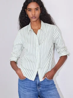 Ecru/marineblauw - Fitted Stretch Essential Long Sleeve Shirt*Next Outlet