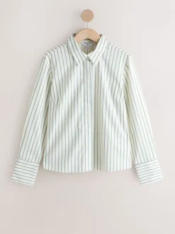 Ecru/marineblauw - Fitted Stretch Essential Long Sleeve Shirt*Next Outlet