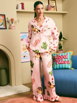 Pale Pink Howdy Viscose Button Through Pyjamas*Eleanor Bowmer