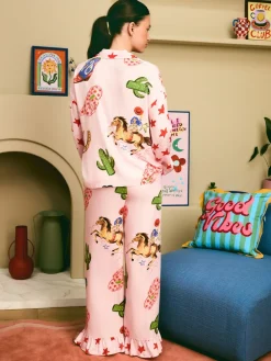 Pale Pink Howdy Viscose Button Through Pyjamas*Eleanor Bowmer