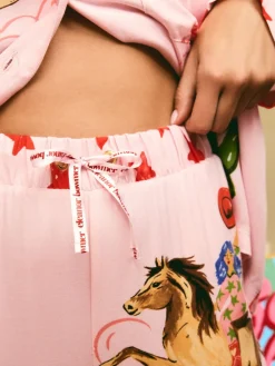 Pale Pink Howdy Viscose Button Through Pyjamas*Eleanor Bowmer