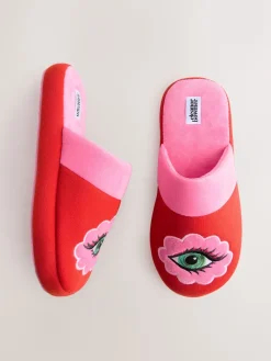 rode/roze muiltjes met oog borduursel*Eleanor Bowmer New