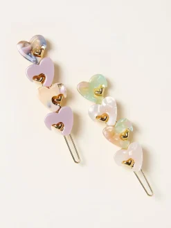 FatFace 2 Pack Heart Hair Slides*Fat Face Hot