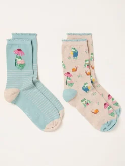 FatFace Two Pack Floral Frog Socks in a Box*Fat Face Hot