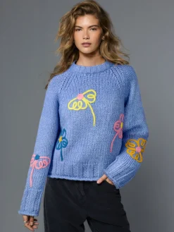 Felblauw met bloemenprint - Grofgebreide trui met ronde hals en wol*Next Online