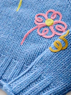 Felblauw met bloemenprint - Grofgebreide trui met ronde hals en wol*Next Online