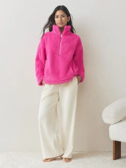 Felroze - Borg fleece met korte rits*Next Outlet