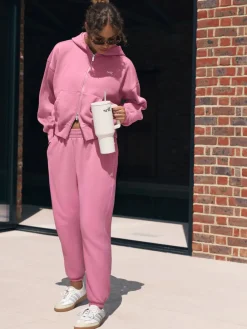 Felroze - joggingbroek met boorden*self. Hot