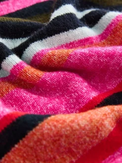 Felroze/kaki met meerkleurige strepen - Gebreide trui met ronde hals van wol*Next Online