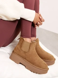 Faux Fur Lined & Faux Suede Platform Chelsea Boots*Friends Like These Online
