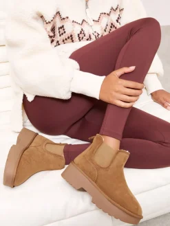 Faux Fur Lined & Faux Suede Platform Chelsea Boots*Friends Like These Online