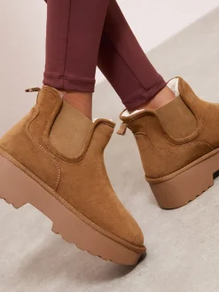 Faux Fur Lined & Faux Suede Platform Chelsea Boots*Friends Like These Online