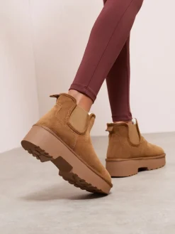 Faux Fur Lined & Faux Suede Platform Chelsea Boots*Friends Like These Online