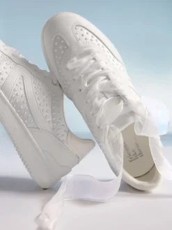 Faux Leather Pearl Lace Up Flat Bridal Trainers*Friends Like These Online