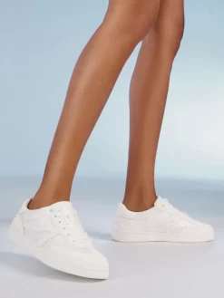 Faux Leather Pearl Lace Up Flat Bridal Trainers*Friends Like These Online