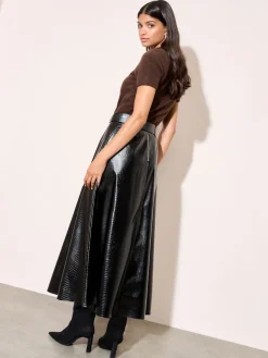 Faux Leather Belted Hem Midi Skirt*Friends Like These Online
