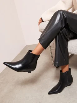 Faux Leather Low Wedge Formal Point Toe Ankle Boots*Friends Like These Sale