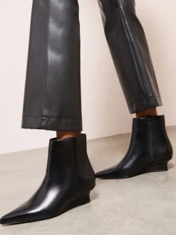 Faux Leather Low Wedge Formal Point Toe Ankle Boots*Friends Like These Sale