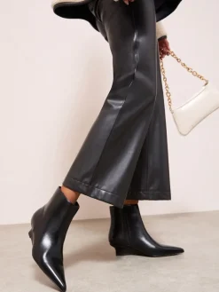 Faux Leather Low Wedge Formal Point Toe Ankle Boots*Friends Like These Sale