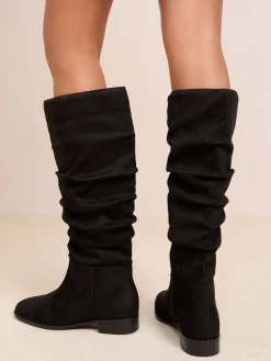 Flat Ruched Faux Suede Knee High Long Casual Boots*Friends Like These Online
