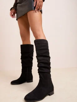 Flat Ruched Faux Suede Knee High Long Casual Boots*Friends Like These Online