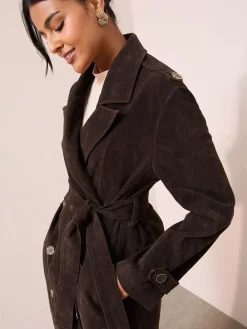 Imitatiesuède Maxi Trenchcoat Met ceintuur*Friends Like These Sale