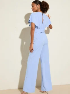 Jumpsuit met korte ruchemouwen en overslag in scuba-stof*Friends Like These Hot