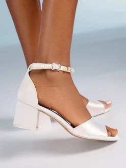 Satin Low Block Heel Pearl Strap Bridal Sandals*Friends Like These Discount