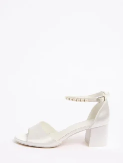 Satin Low Block Heel Pearl Strap Bridal Sandals*Friends Like These Discount