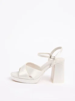 Satin Mid Block Heel Cross Strap Platform Bridal Sandals*Friends Like These Clearance