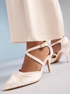 Satin Twist Detail Cross Strap Mid Heel Bridal Court Shoe*Friends Like These Outlet