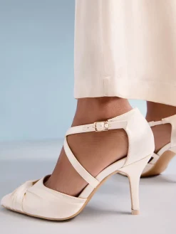 Satin Twist Detail Cross Strap Mid Heel Bridal Court Shoe*Friends Like These Outlet