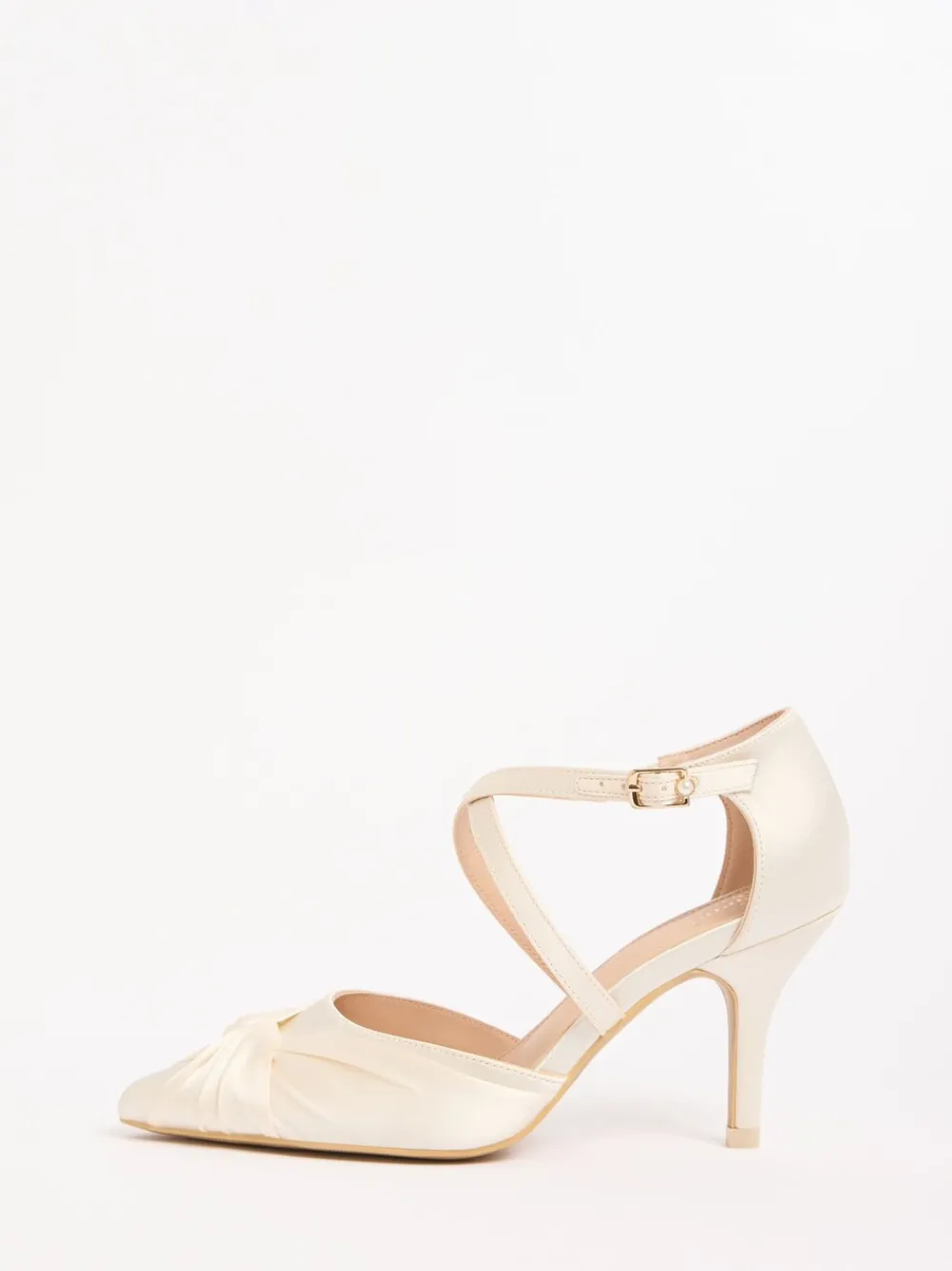 Satin Twist Detail Cross Strap Mid Heel Bridal Court Shoe*Friends Like These Outlet