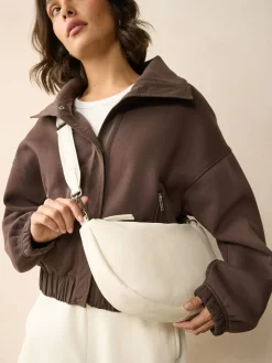 Gebroken wit - Crossbodytas van leer met band*Next New