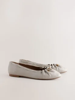 - Forever Comfort® Leather Ruched Charm Ballet Flats*Next Outlet