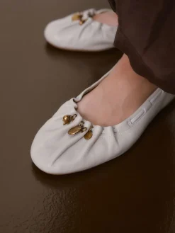 - Forever Comfort® Leather Ruched Charm Ballet Flats*Next Outlet