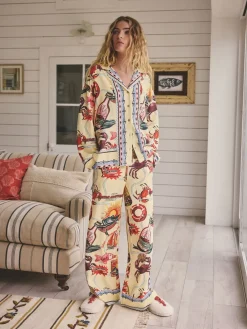 Geel - Viscose/Linen Blend Button Through Pyjamas*Next Discount