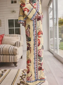 Geel - Viscose/Linen Blend Button Through Pyjamas*Next Discount