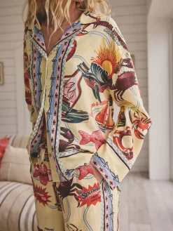 Geel - Viscose/Linen Blend Button Through Pyjamas*Next Discount