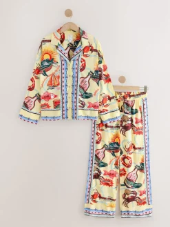 Geel - Viscose/Linen Blend Button Through Pyjamas*Next Discount