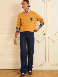 Geel hart met dierenprint - behaaglijke trui met ronde hals*Love & Roses New